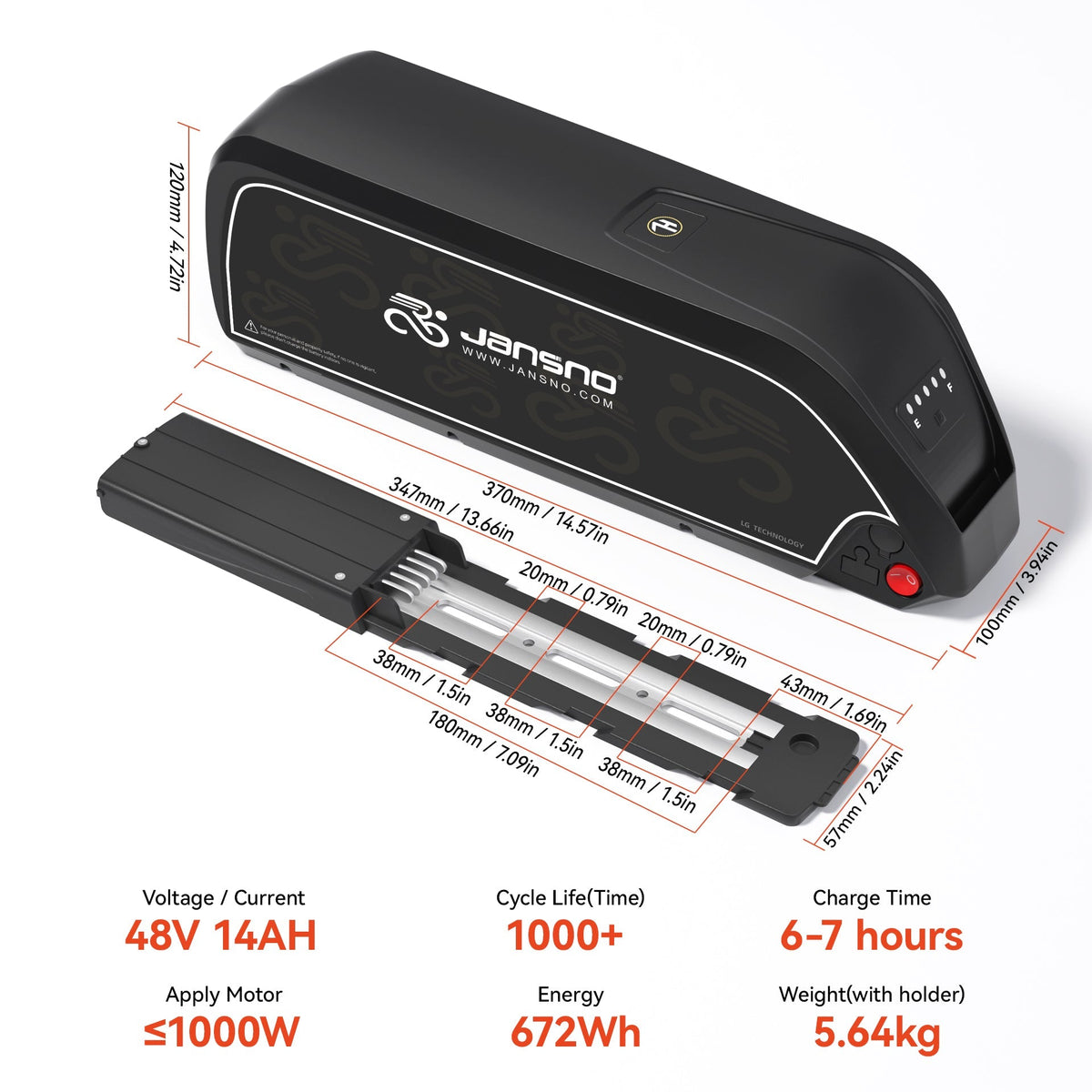 Jansno X50/X60/X70/X70PRO Battery 14Ah/ 17Ah/ 20Ah/ 23Ah 48V Battery with Base and Charger Electric Bike Battery