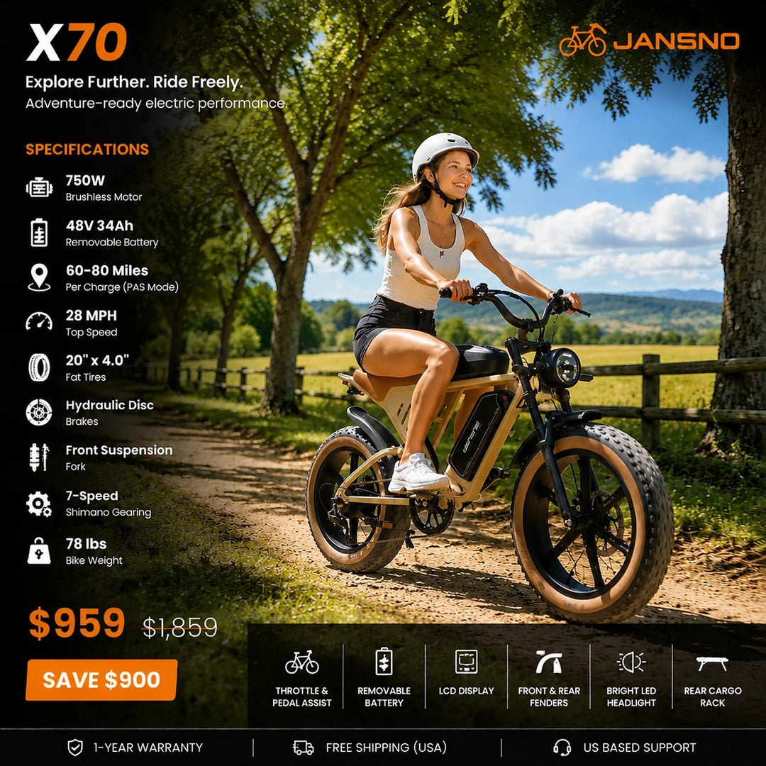 JANSNO X70 Electric Bike – 48V 34Ah Dual Battery Long Range for Off-road Riding - Jansno Ebike US